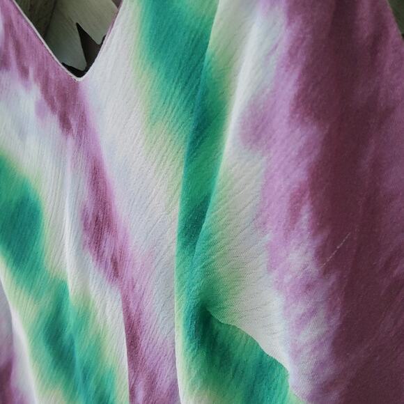 Blue B Junior Lightweight Rayon Tank Top in Colorful Purple & Green Tie Dye - Picture 6 of 9
